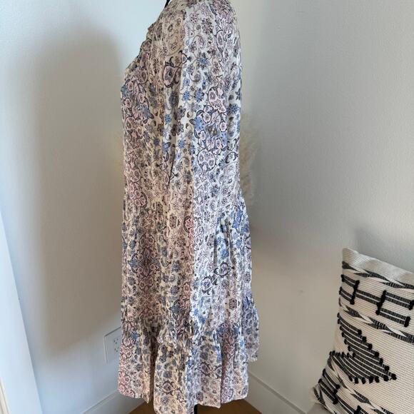 Roller Rabbit Floral Print Boho V-Neck Long Sleeve Tassel Mini Dress Small - Picture 4 of 11